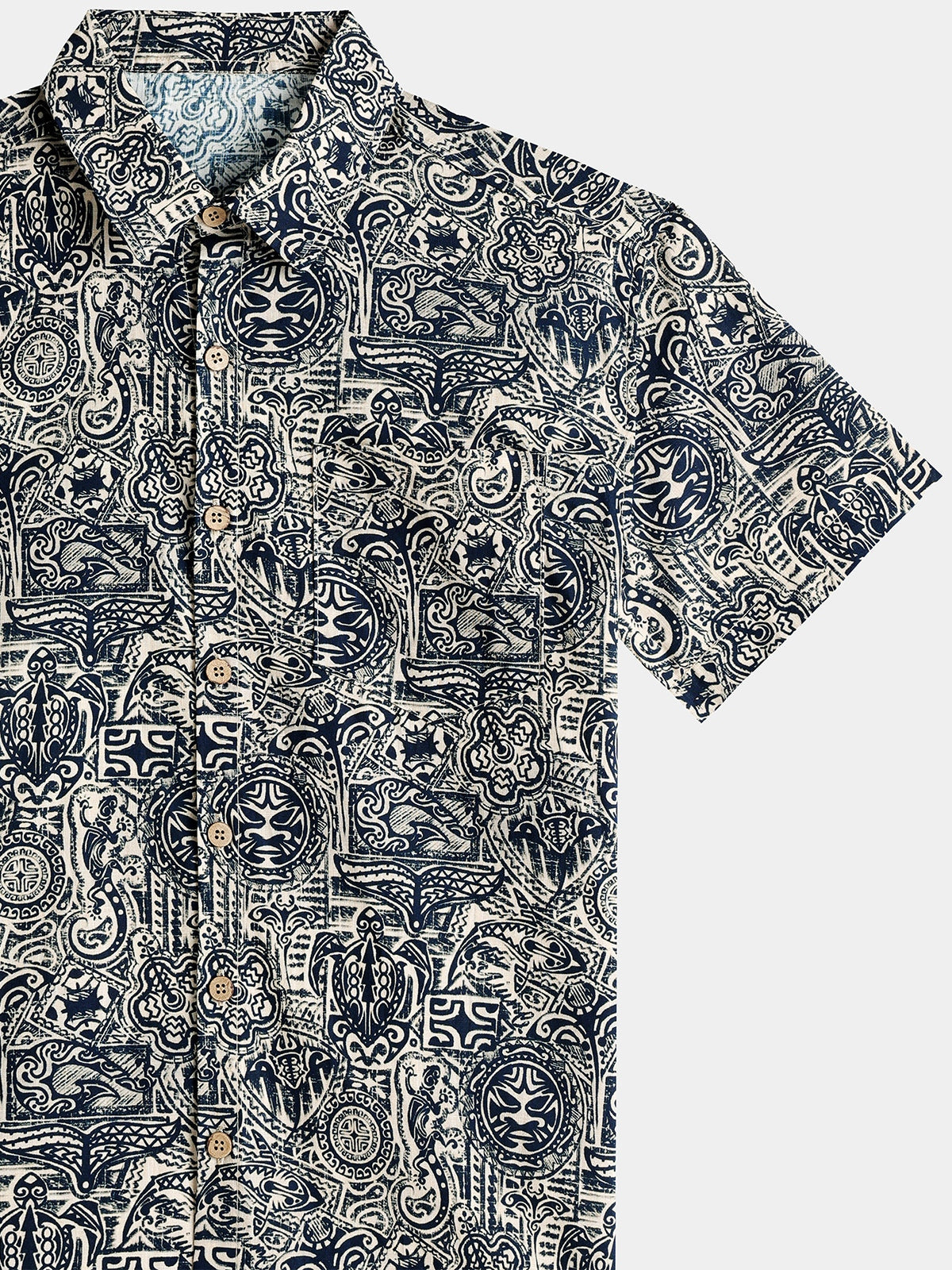 Men’s Tribal Pattern Short Sleeve Button Down Breathable Cool Casual Shirt