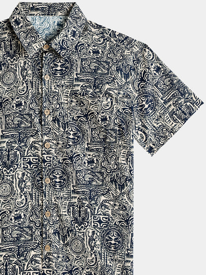 Men’s Tribal Pattern Short Sleeve Button Down Breathable Cool Casual Shirt