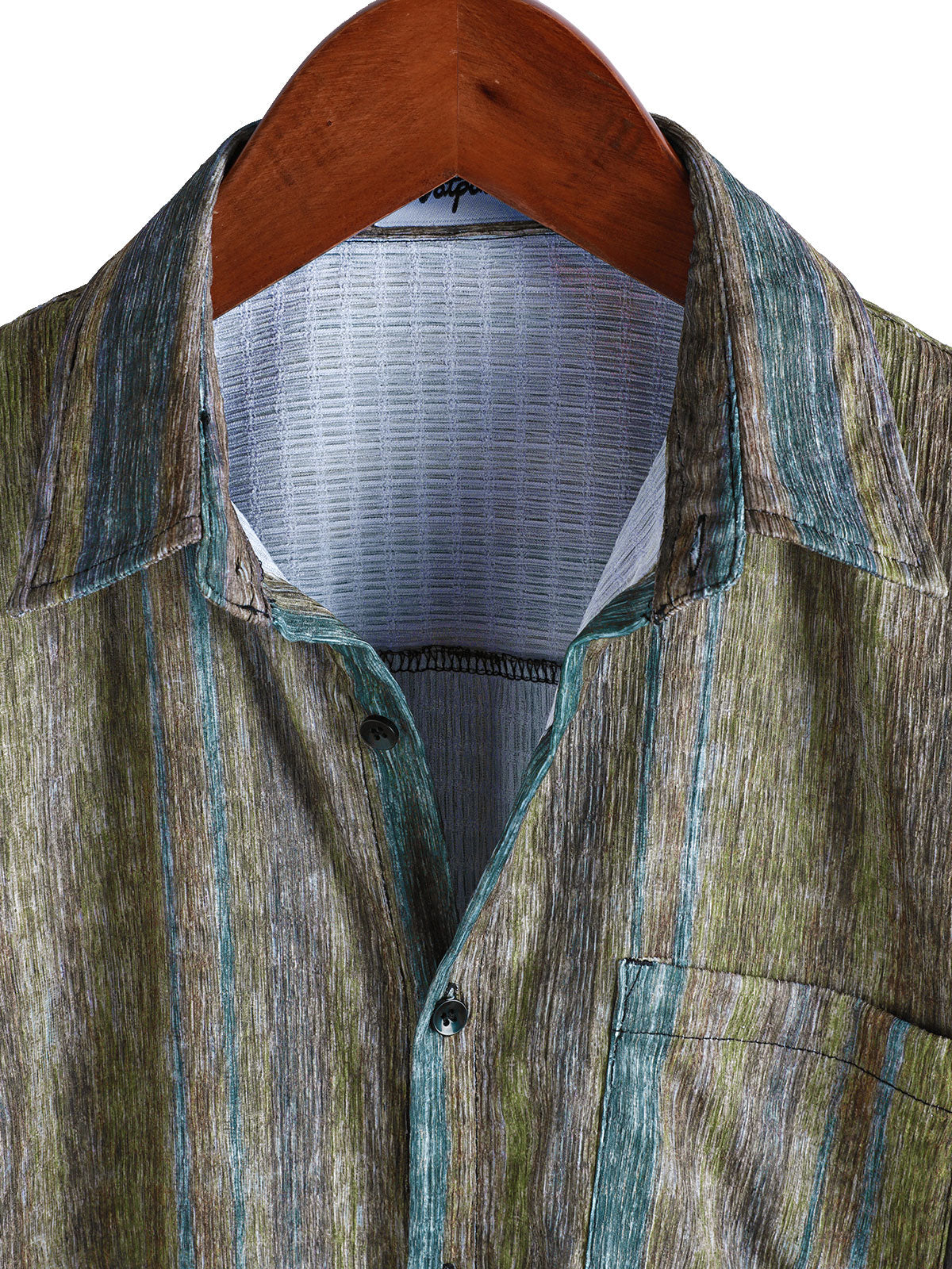 Men’s Vintage Green Striped Hawaiian Button Up Short Sleeve Shirt