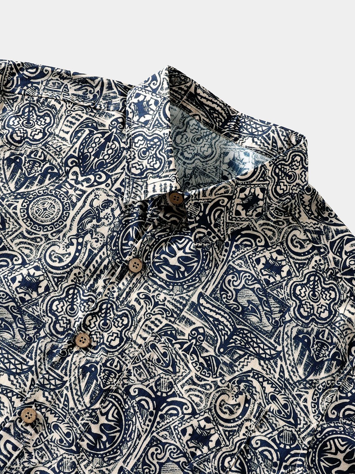 Men’s Tribal Pattern Short Sleeve Button Down Breathable Cool Casual Shirt