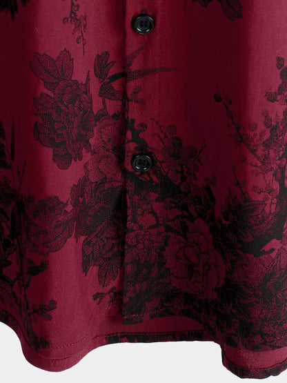 Men's Red Vintage Floral Summer Holiday Hawaiian Breathable Button Up Short Sleeve Shirt