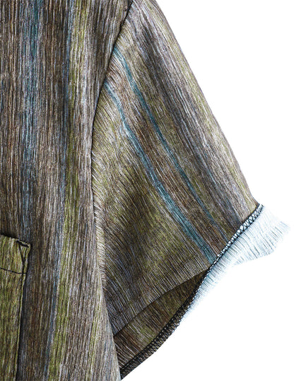 Men’s Vintage Green Striped Hawaiian Button Up Short Sleeve Shirt