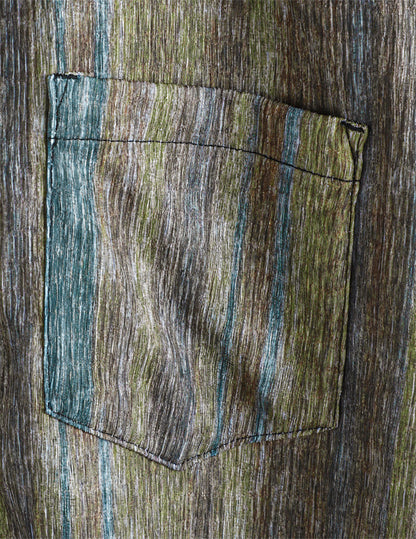 Men’s Vintage Green Striped Hawaiian Button Up Short Sleeve Shirt
