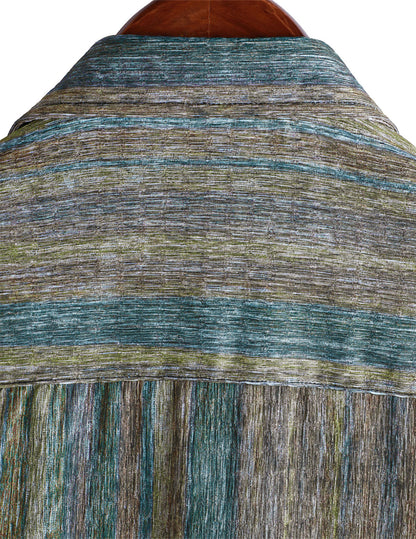 Men’s Vintage Green Striped Hawaiian Button Up Short Sleeve Shirt
