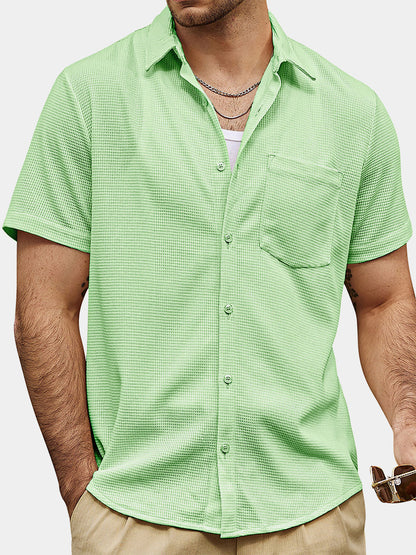 Men's Casual Waffle Summer Beach Short Sleeve Shirt