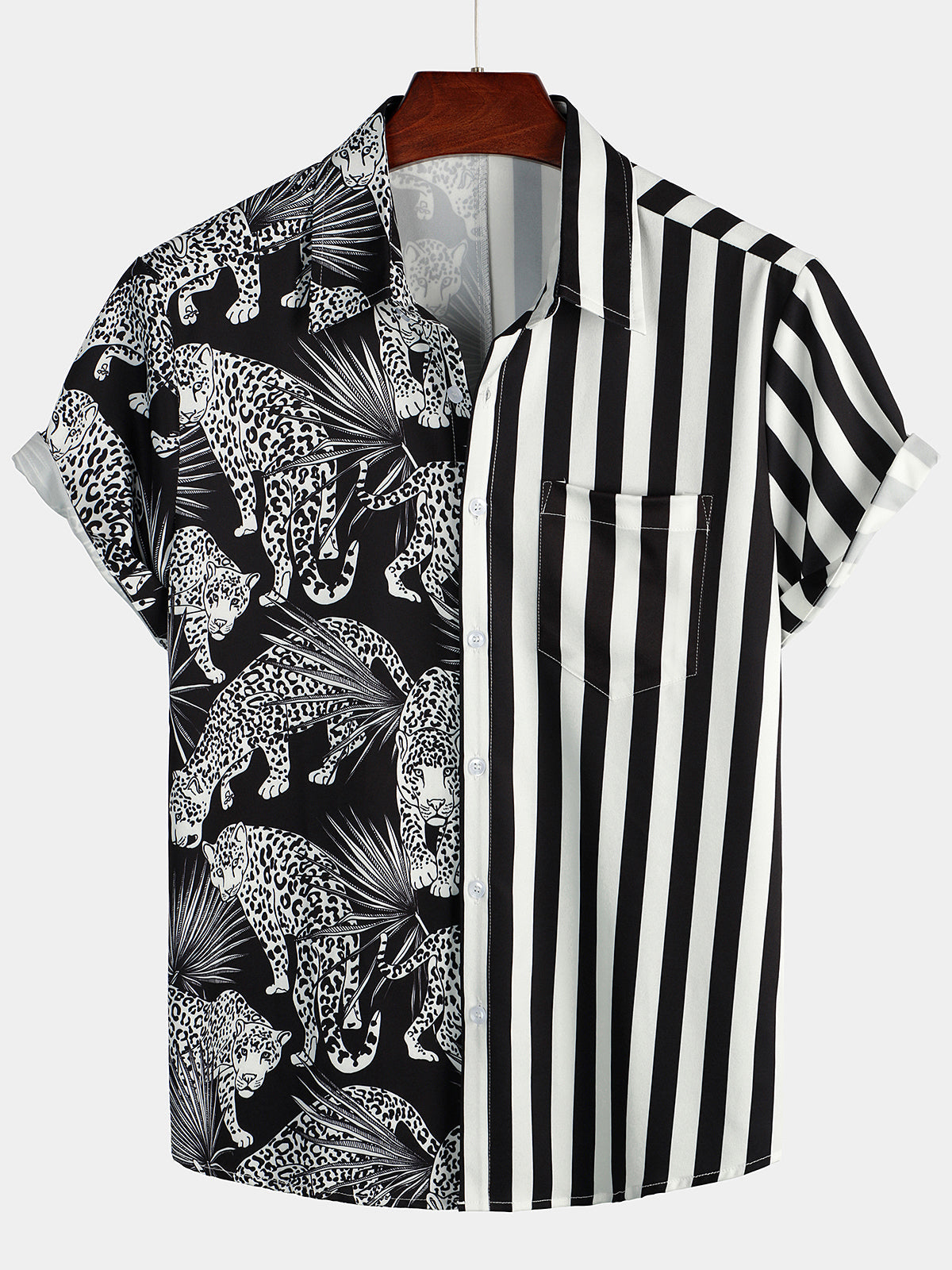 Men's Leopard & Striped Pocket Holiday Casual Shirt
