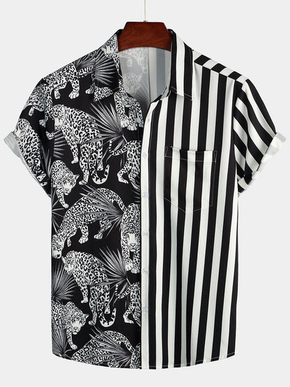 Men's Leopard & Striped Pocket Holiday Casual Shirt