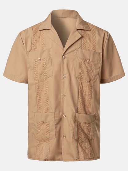Men's Solid Color Cotton Short Sleeve Shirt