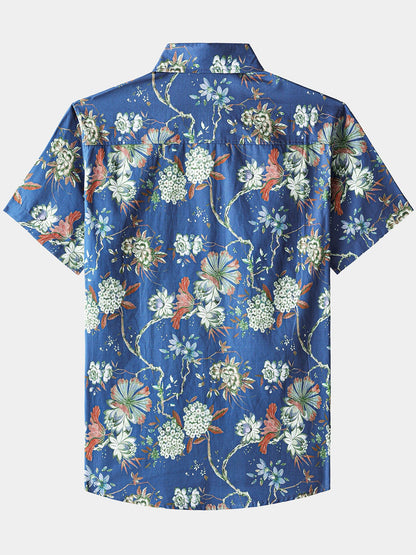 Men’s Cotton Beach Floral Short Sleeve Button Down Breathable Cool Shirt