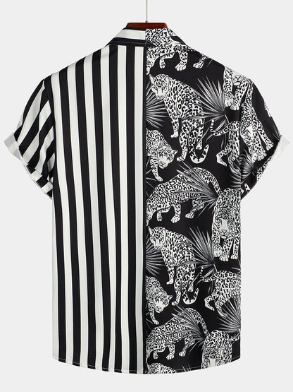 Men's Tiger & Striped Print Holiday Pocket Shirt
