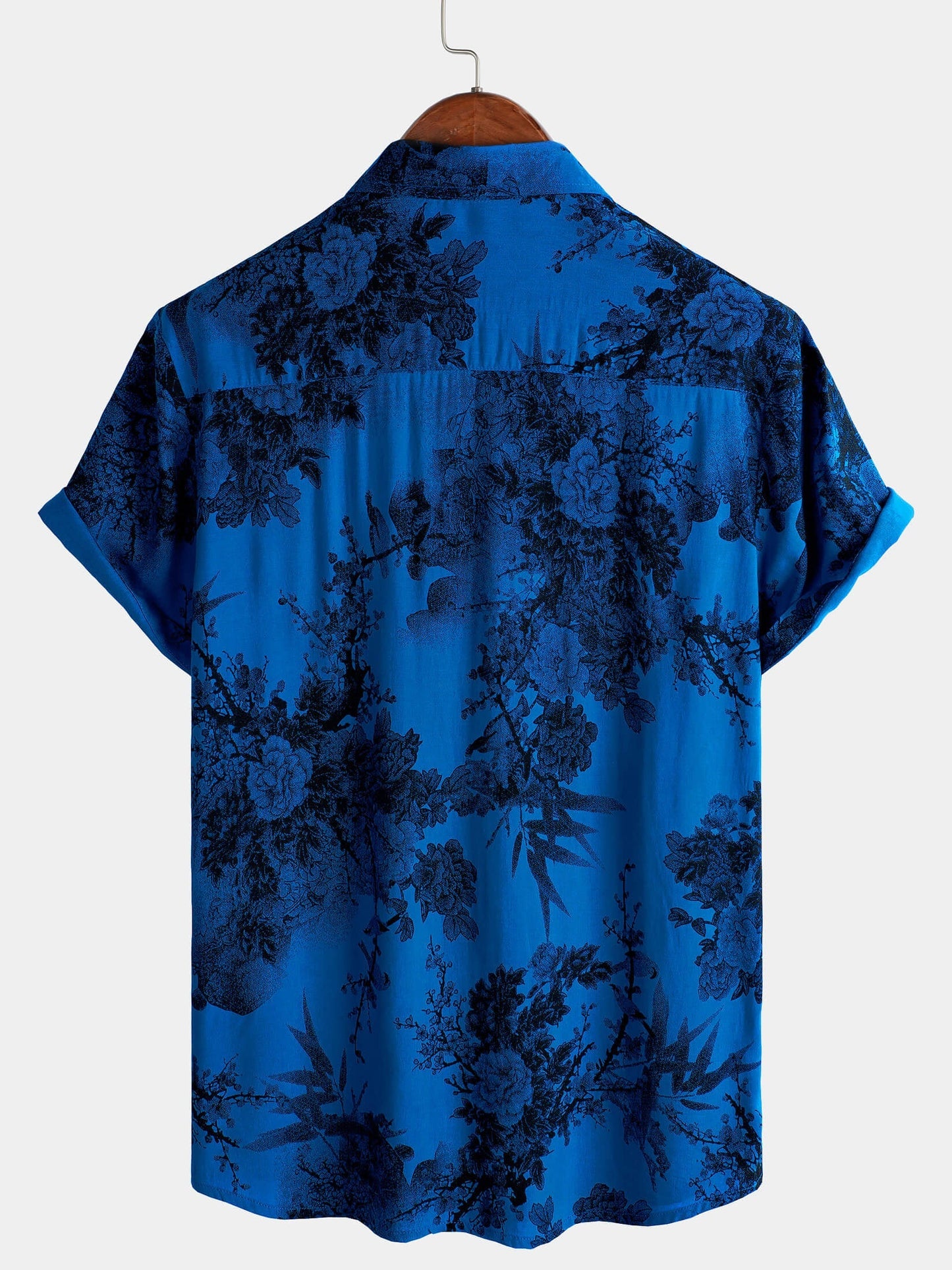 Men's Blue Vintage Floral Summer Holiday Hawaiian Breathable Button Up Short Sleeve Shirt