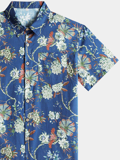 Men’s Cotton Beach Floral Short Sleeve Button Down Breathable Cool Shirt