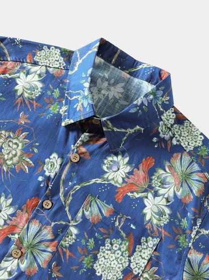 Men’s Cotton Beach Floral Short Sleeve Button Down Breathable Cool Shirt