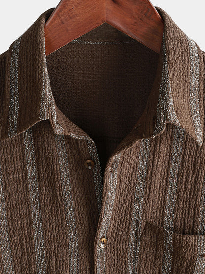 Men's Summer Striped Pocket Button Up Short Sleeve Hawaiian Shirt