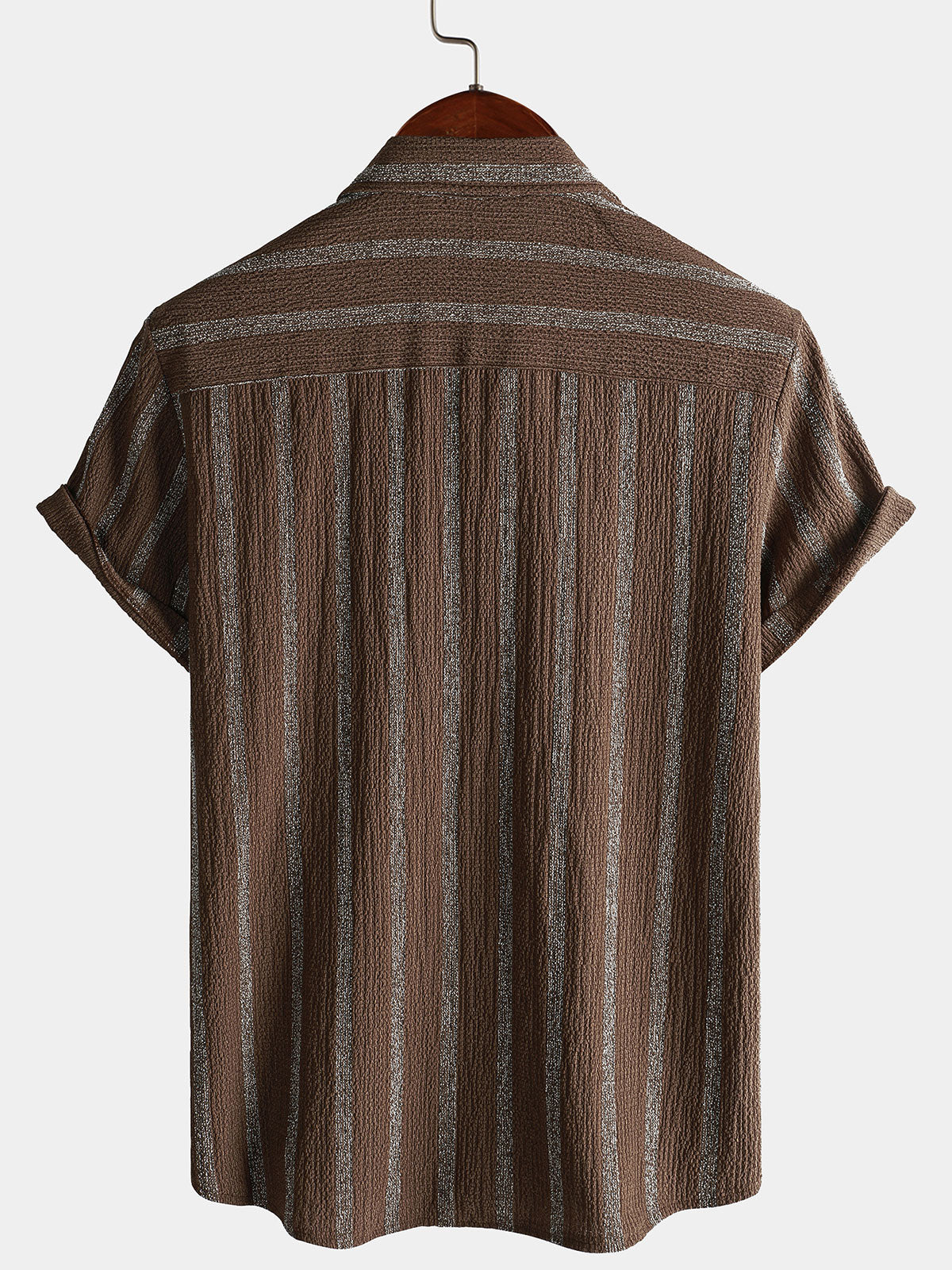 Men's Summer Striped Pocket Button Up Short Sleeve Hawaiian Shirt
