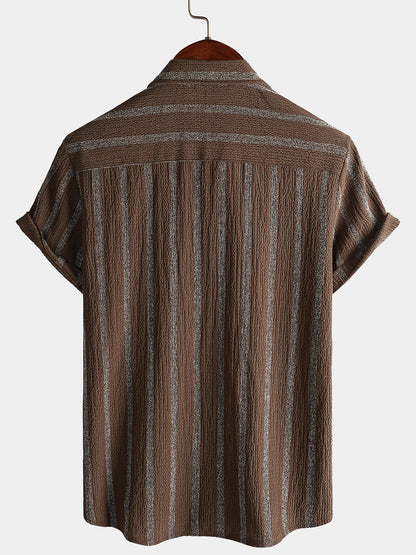 Men's Summer Striped Pocket Button Up Short Sleeve Hawaiian Shirt
