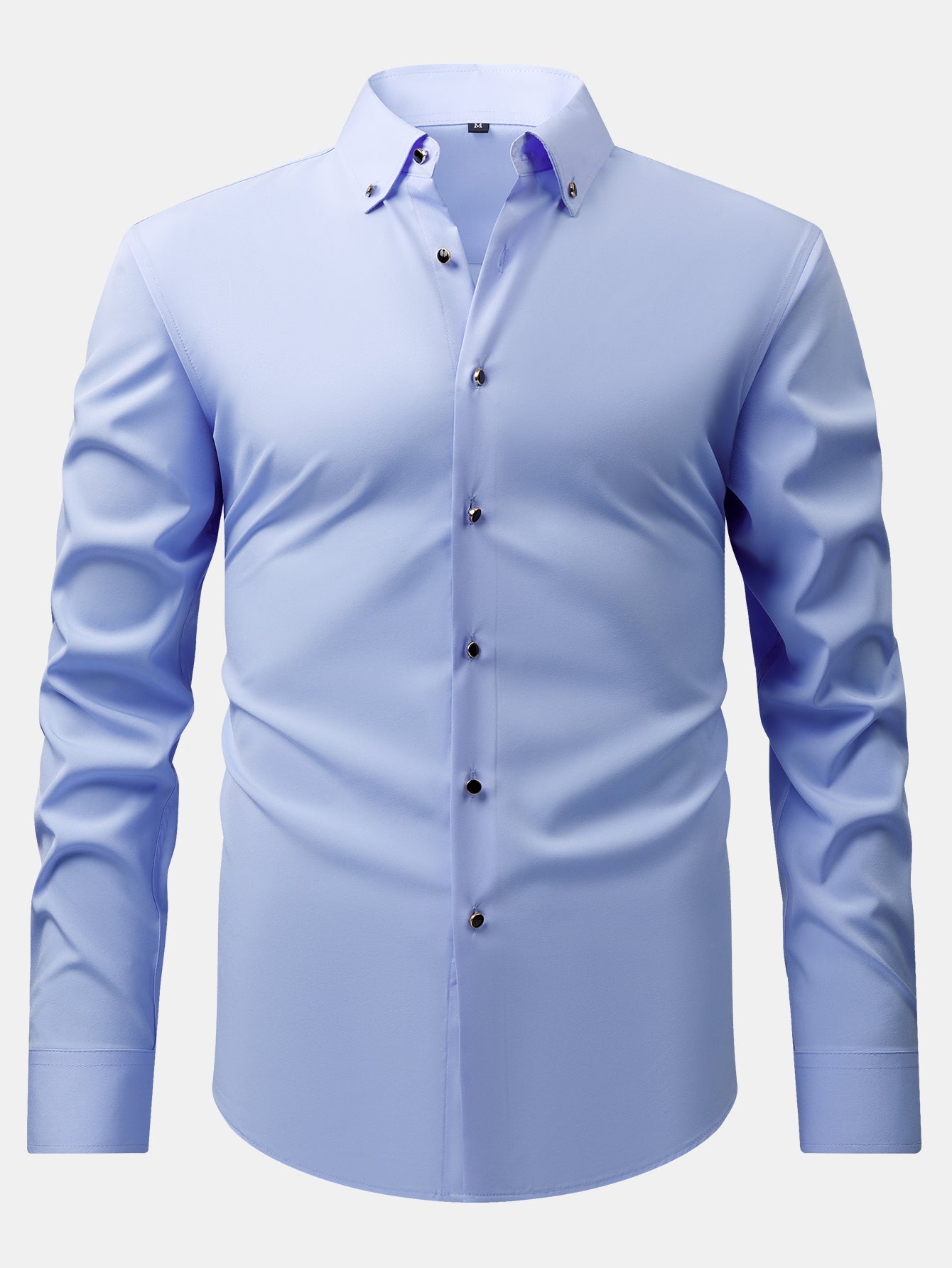 Long Sleeve Dress Shirt with Faux Gemstone Metal Rim Buttons
