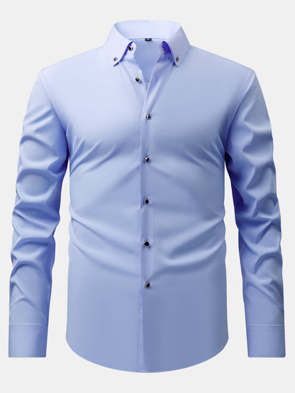 Long Sleeve Dress Shirt with Faux Gemstone Metal Rim Buttons