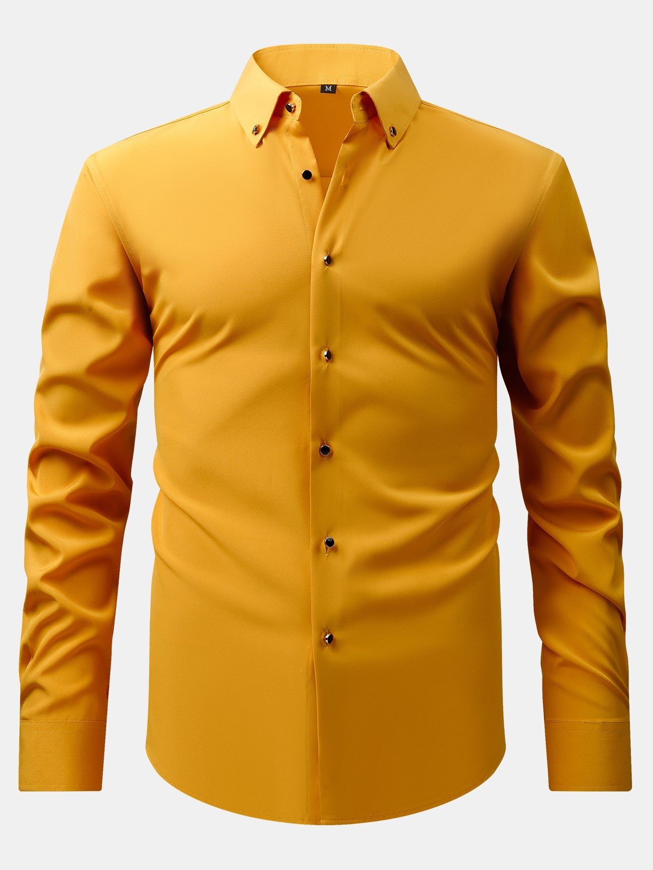 Long Sleeve Dress Shirt with Faux Gemstone Metal Rim Buttons