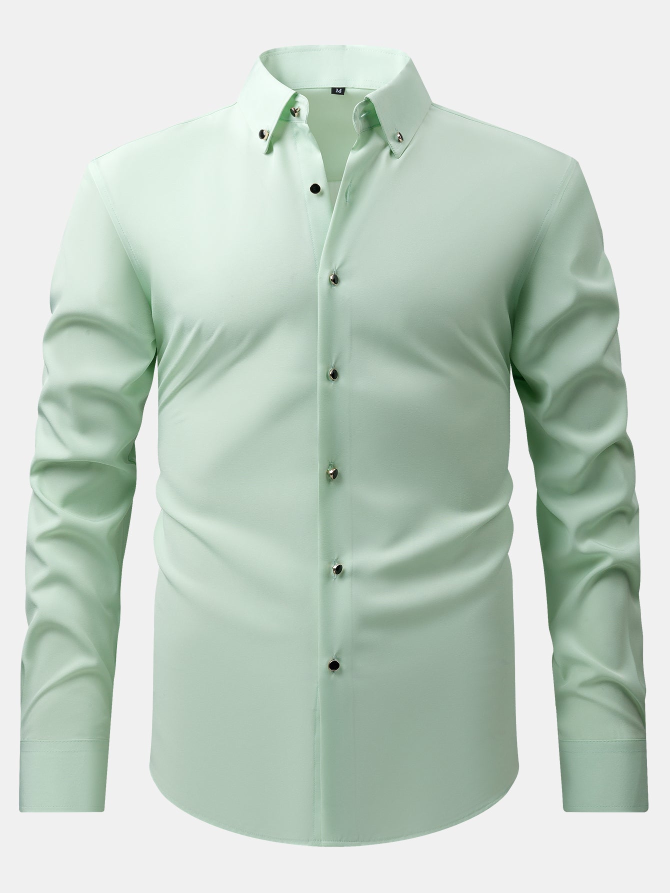 Long Sleeve Dress Shirt with Faux Gemstone Metal Rim Buttons