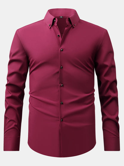Long Sleeve Dress Shirt with Faux Gemstone Metal Rim Buttons