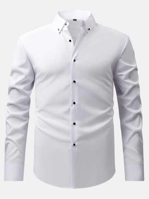 Long Sleeve Dress Shirt with Faux Gemstone Metal Rim Buttons