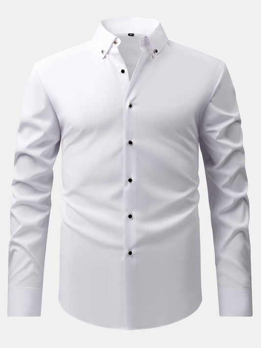 Long Sleeve Dress Shirt with Faux Gemstone Metal Rim Buttons