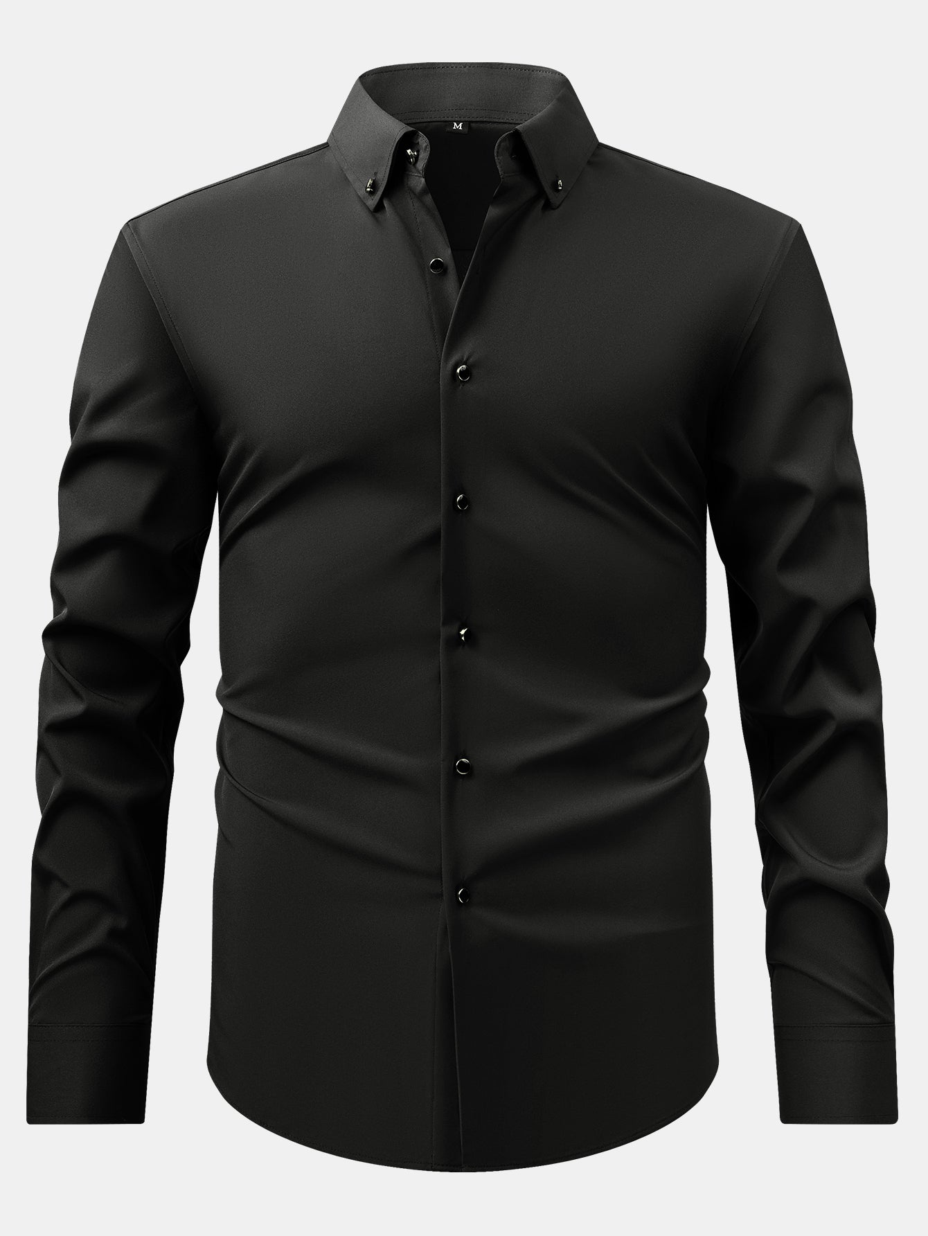 Long Sleeve Dress Shirt with Faux Gemstone Metal Rim Buttons