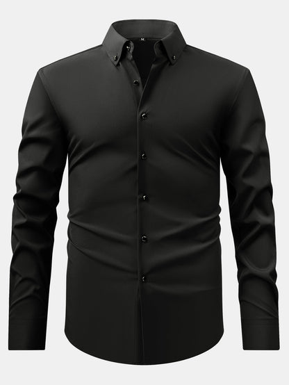 Long Sleeve Dress Shirt with Faux Gemstone Metal Rim Buttons