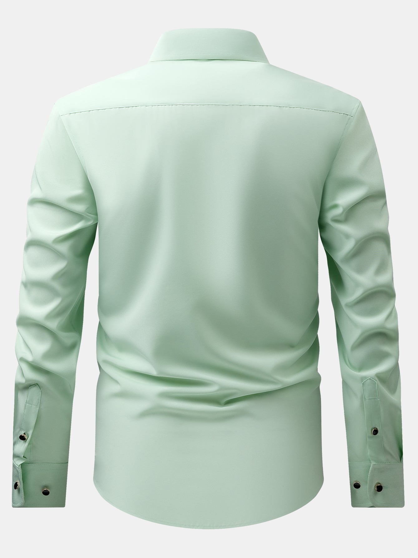 Long Sleeve Dress Shirt with Faux Gemstone Metal Rim Buttons