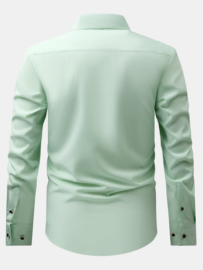 Long Sleeve Dress Shirt with Faux Gemstone Metal Rim Buttons