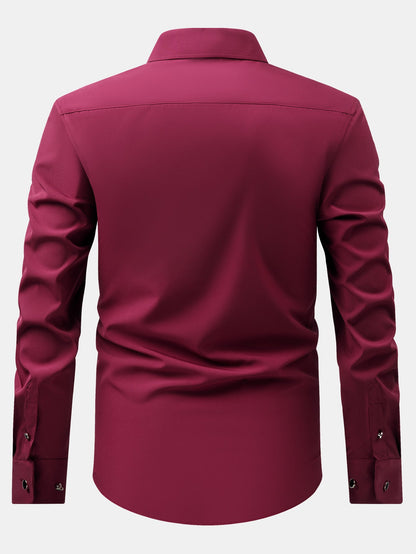 Long Sleeve Dress Shirt with Faux Gemstone Metal Rim Buttons