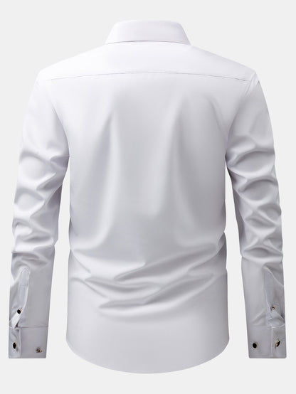 Long Sleeve Dress Shirt with Faux Gemstone Metal Rim Buttons