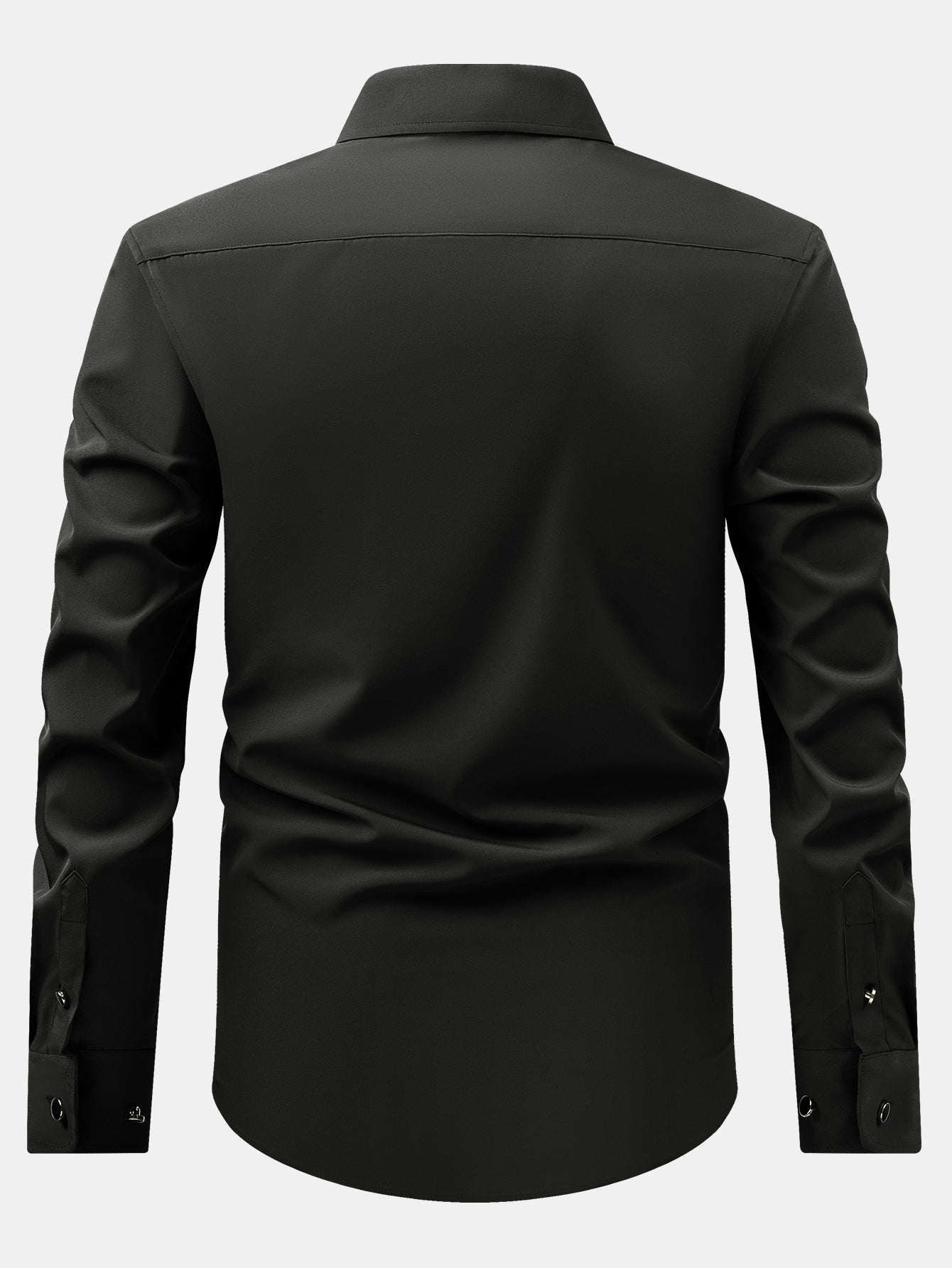 Long Sleeve Dress Shirt with Faux Gemstone Metal Rim Buttons