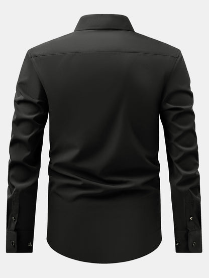 Long Sleeve Dress Shirt with Faux Gemstone Metal Rim Buttons