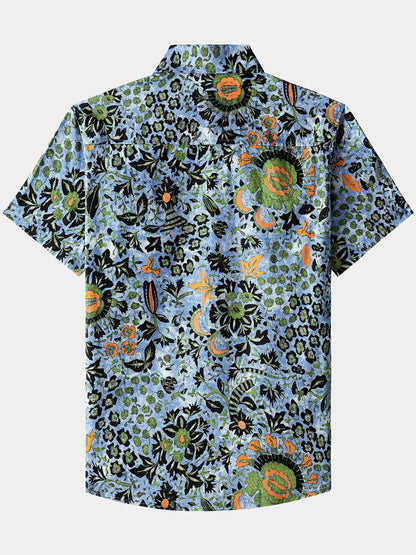 Men’s Boho Floral Short Sleeve Breathable Cool Casual Vacation Shirt