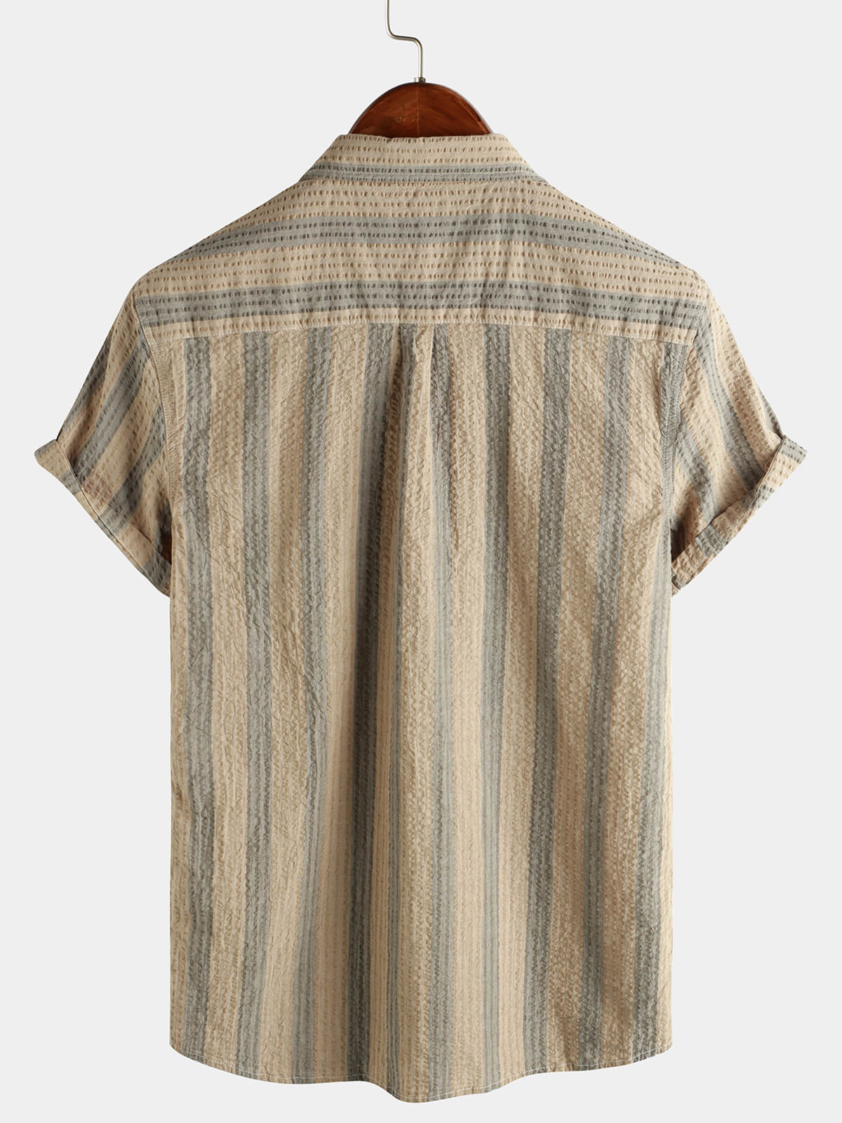 Men's Striped Cotton Casual Pocket Hawaiian Holiday Button Up Short Sleeve Shirt