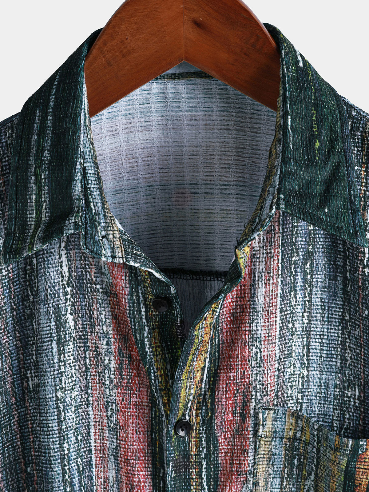 Men’s Green Vintage Striped Hawaiian Button Up Short Sleeve Shirt