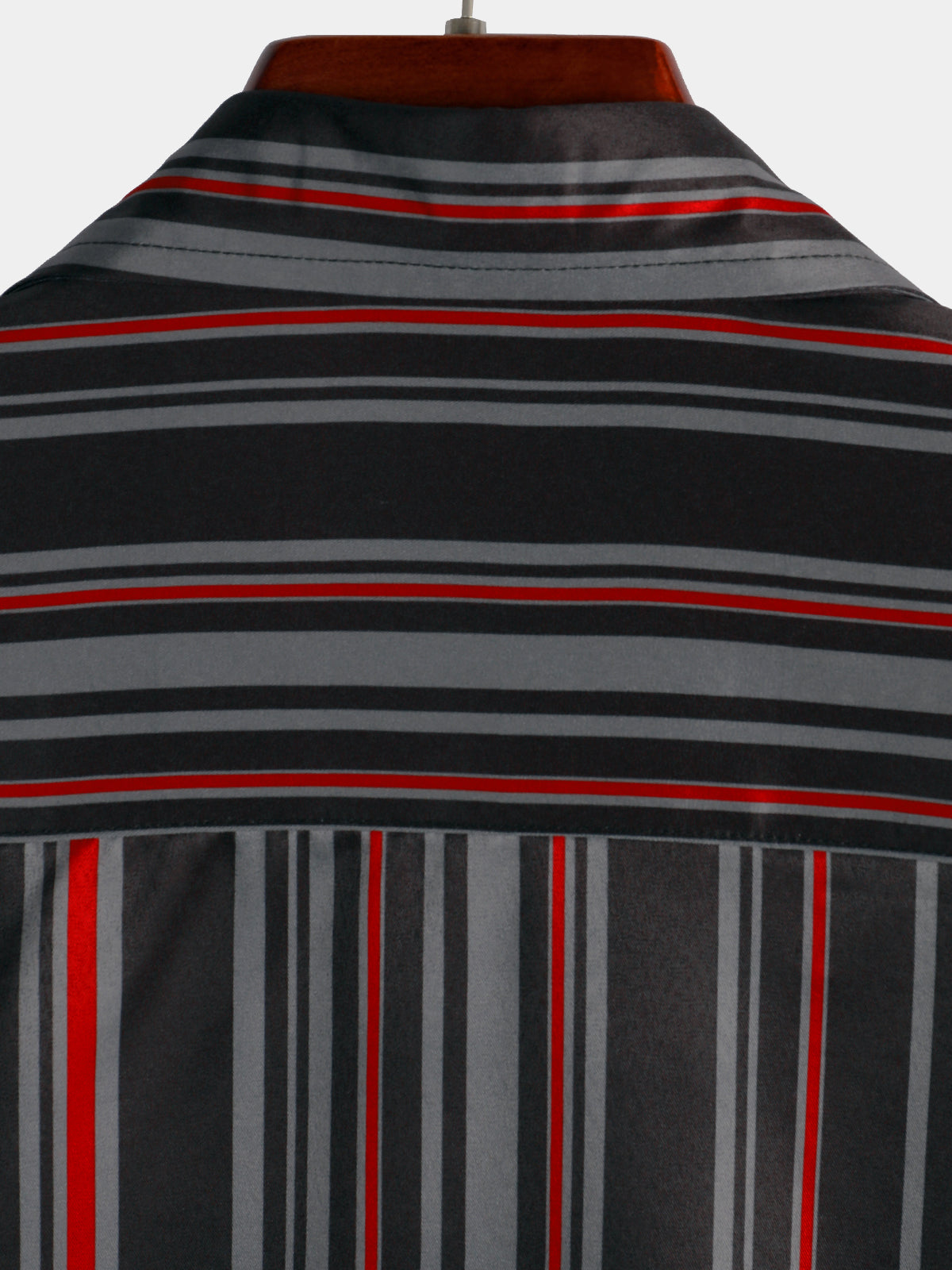 Men's Retro Black And Red Vertical Striped Pocket Vintage 70s Short Sleeve Shirt