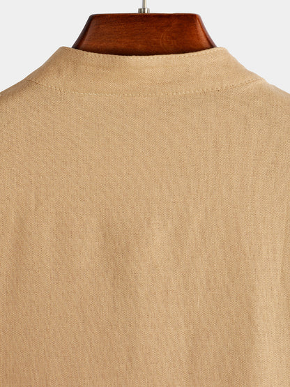 Men's Solid Color Stand Collar Half Button Pocket Front Shirt