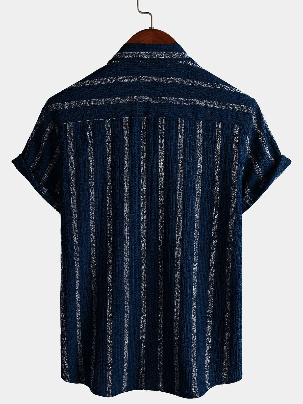 Men's Summer Striped Pocket Button Up Short Sleeve Hawaiian Shirt
