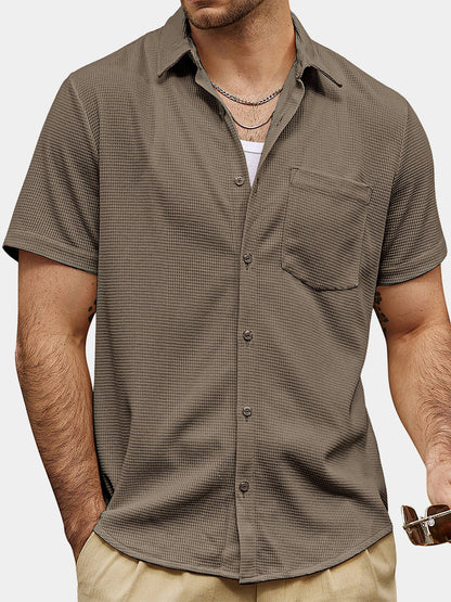 Men's Casual Waffle Summer Beach Short Sleeve Shirt
