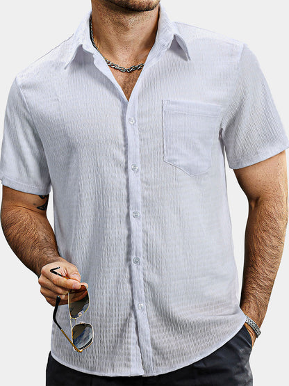 Men's Summer Solid Color Pocket Casual Short Sleeve Shirt