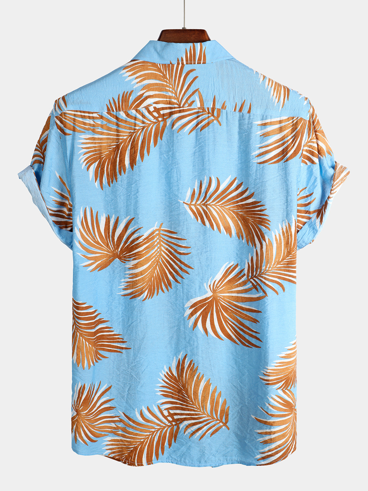Men's Blue Tropical Leaves Print Pocket Short Sleeve Shirt