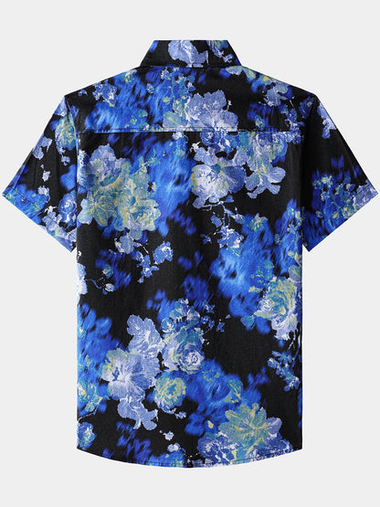 Men’s Tie Dye Floral Short Sleeve Button Up Breathable Cool Casual Shirt
