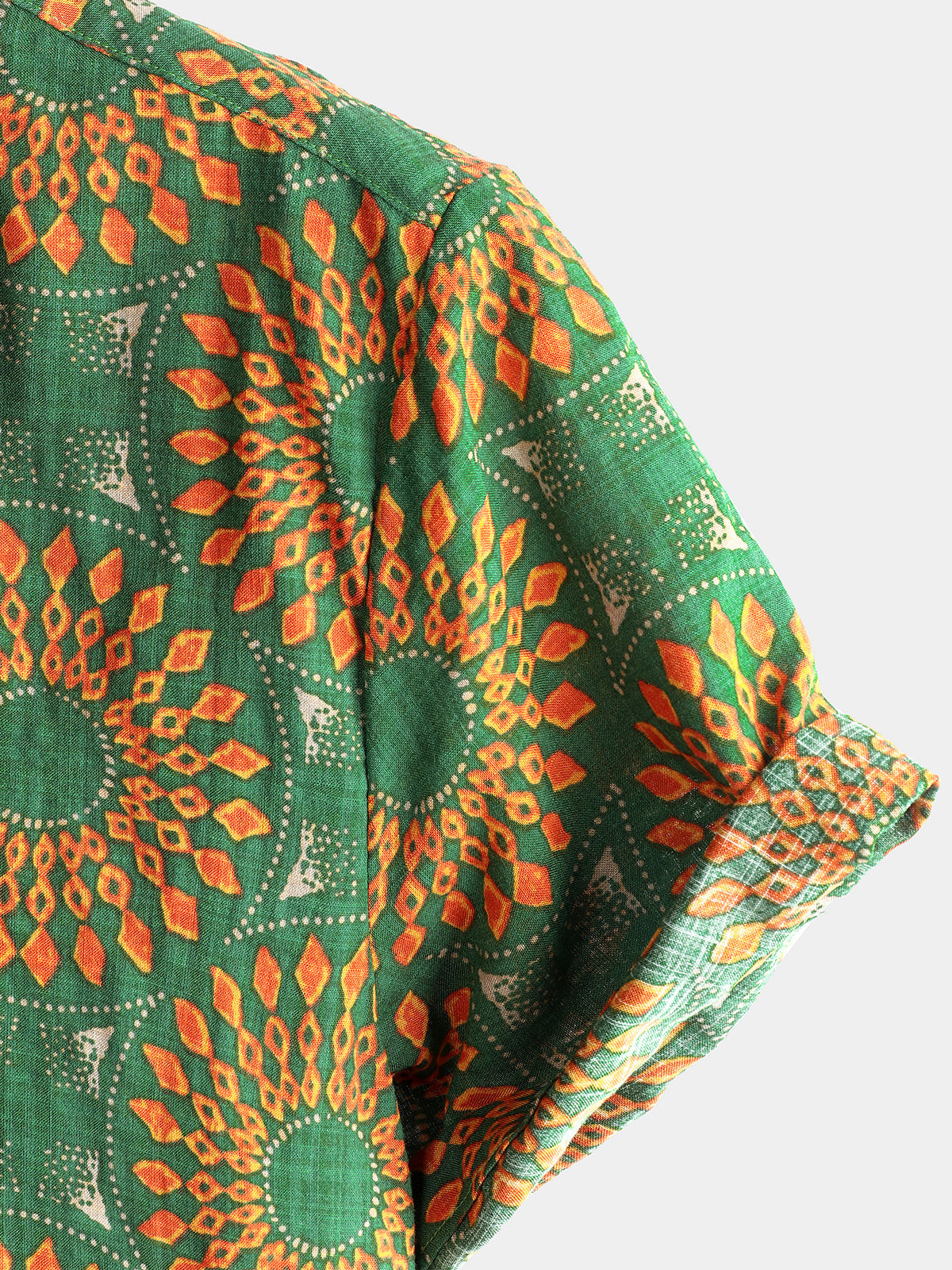 Men's Cotton Vintage 70s Floral Retro Button Up Green Summer Beach Bohemian Boho Short Sleeve Shirt