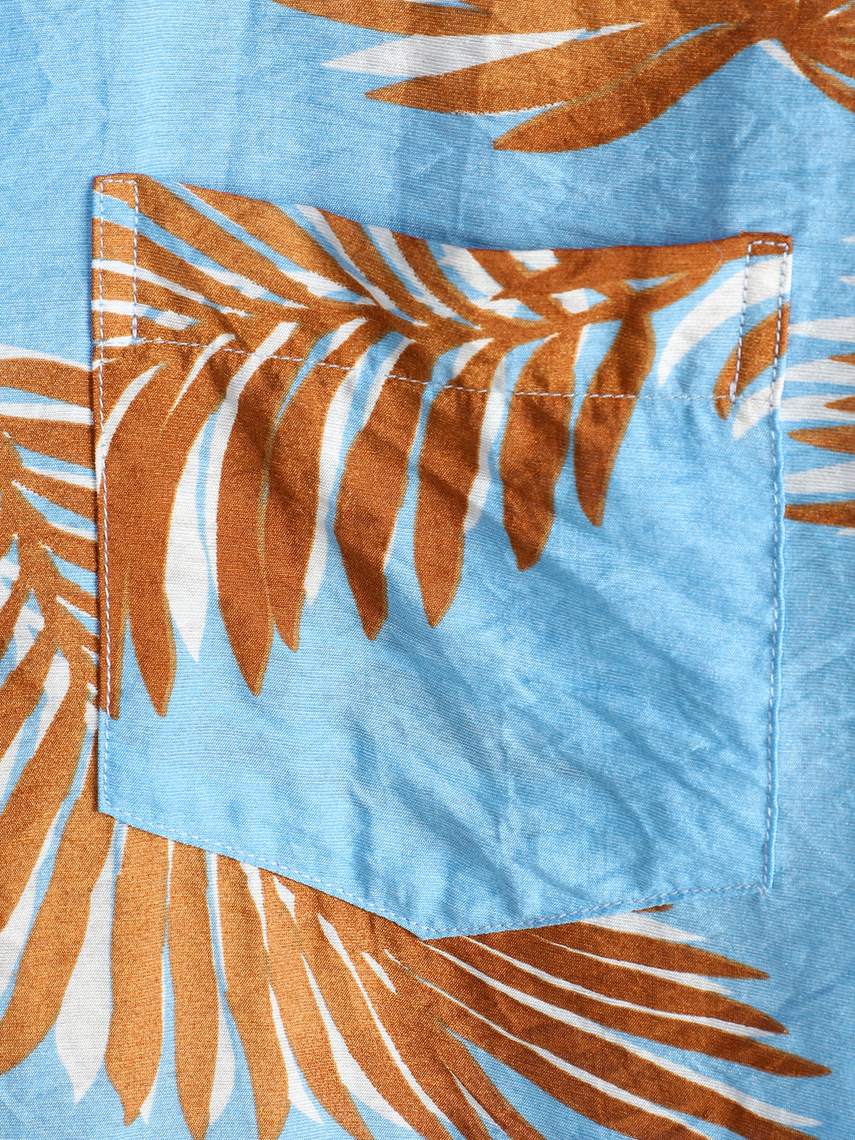 Men's Blue Tropical Leaves Print Pocket Short Sleeve Shirt