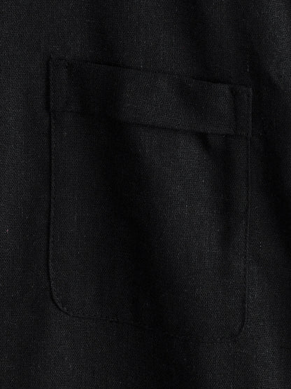 Men's Solid Color Stand Collar Half Button Pocket Front Shirt