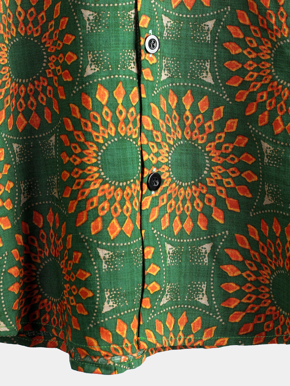 Men's Cotton Vintage 70s Floral Retro Button Up Green Summer Beach Bohemian Boho Short Sleeve Shirt