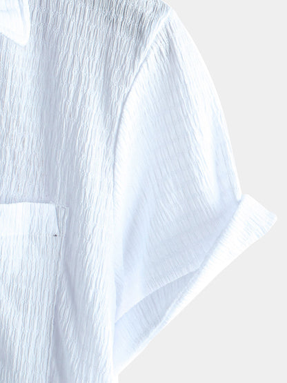 Men's Summer Solid Color Pocket Casual Short Sleeve Shirt